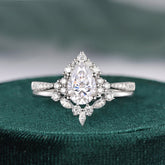 1.50 CT Pear Cut Cluster Art Deco Moissanite Bridal Ring Set 1